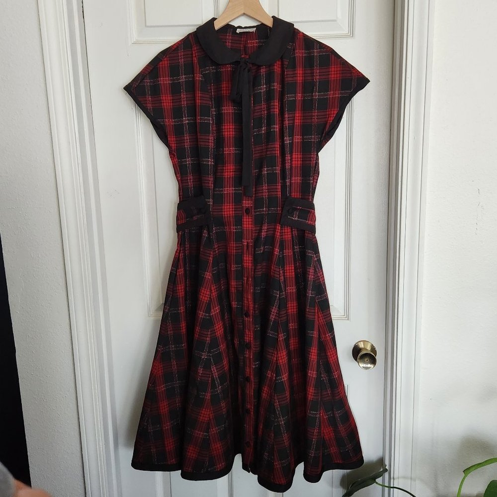 Unique Vintage Red/Black/Silver Plaid 50's Inspired Dress